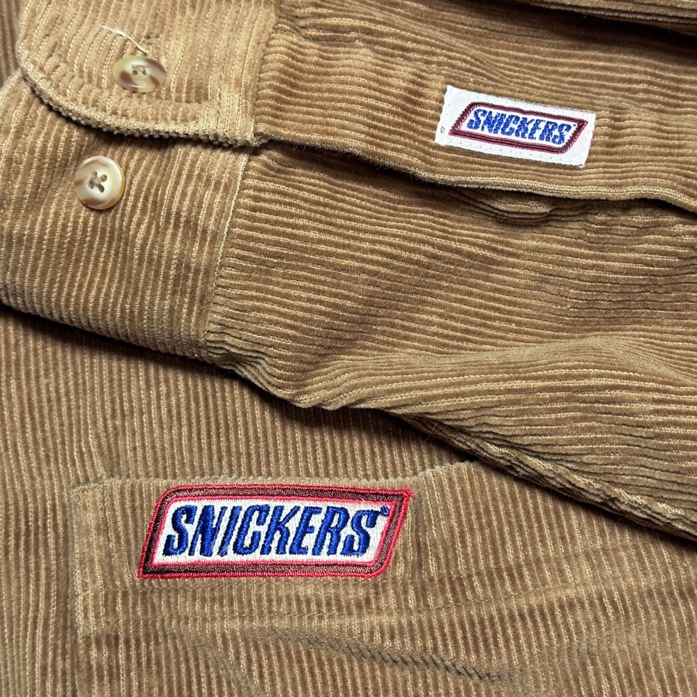 Vintage 90s Planet Mars Snickers Button Up Shirt Mens XL Corduroy Caramel Brown - Picture 3 of 11